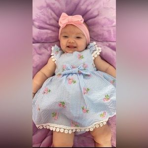 Baby Girls Embroidered Gingham Flutter Sleeve Dress